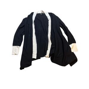 100% Cashmere Charter Club Luxury‎ Cardigan Sweater, Black & Cream, Drape Front